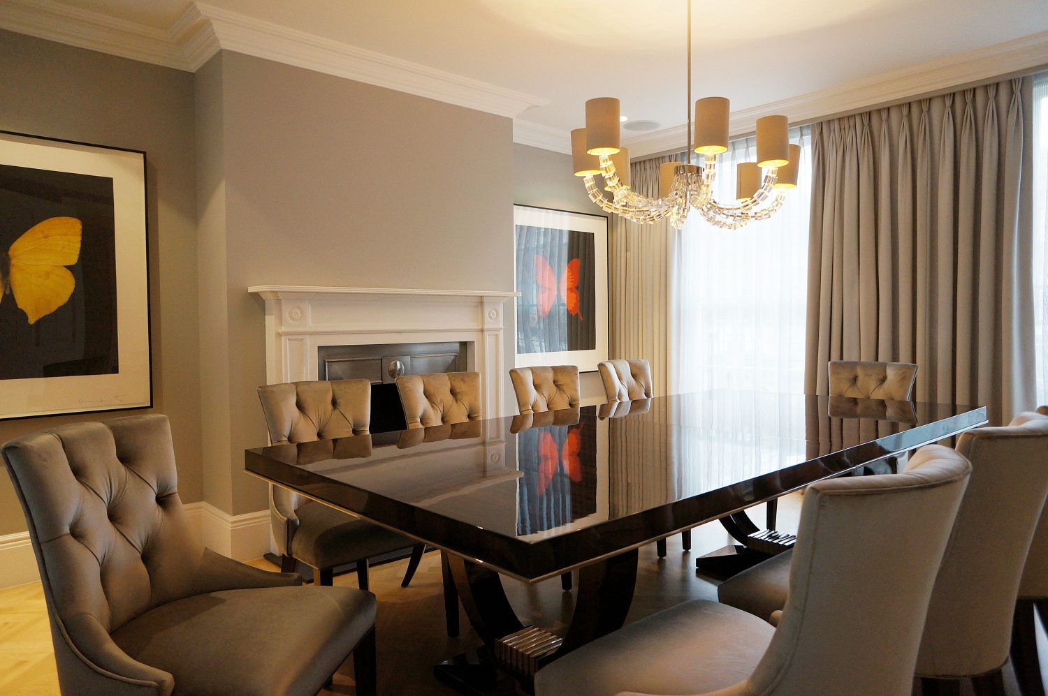 50 Shades by Daniel Hopwood – grey dining room with white accents. High end interior design, London
