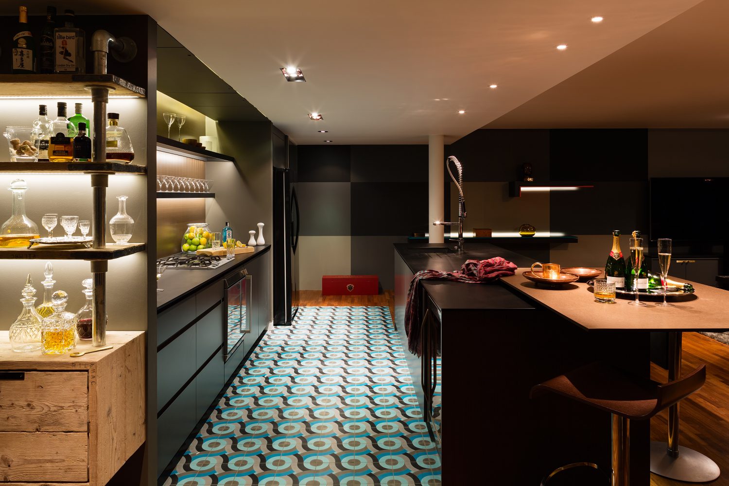 Night & Day by Daniel Hopwood – kitchen design with raw copper and cement. Penthouse interior design, London