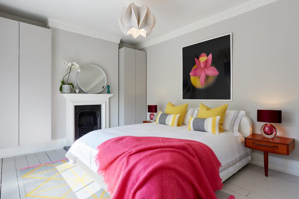 Happy House by Daniel Hopwood – bedroom with bespoke wardrobes. Eclectic design
