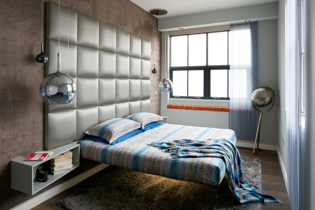 Complicity by Daniel Hopwood – hovering bed and over scaled headboard. Indian interior design