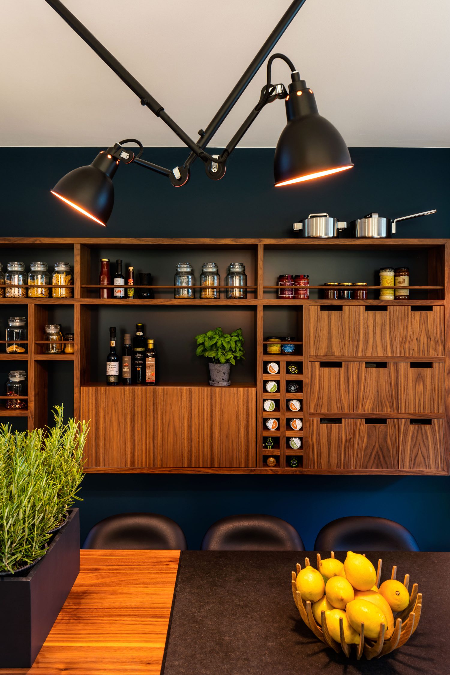 Mellow Yellow Islington interior design project, Daniel Hopwood. Dark, stylish kitchen design, with wood accents
