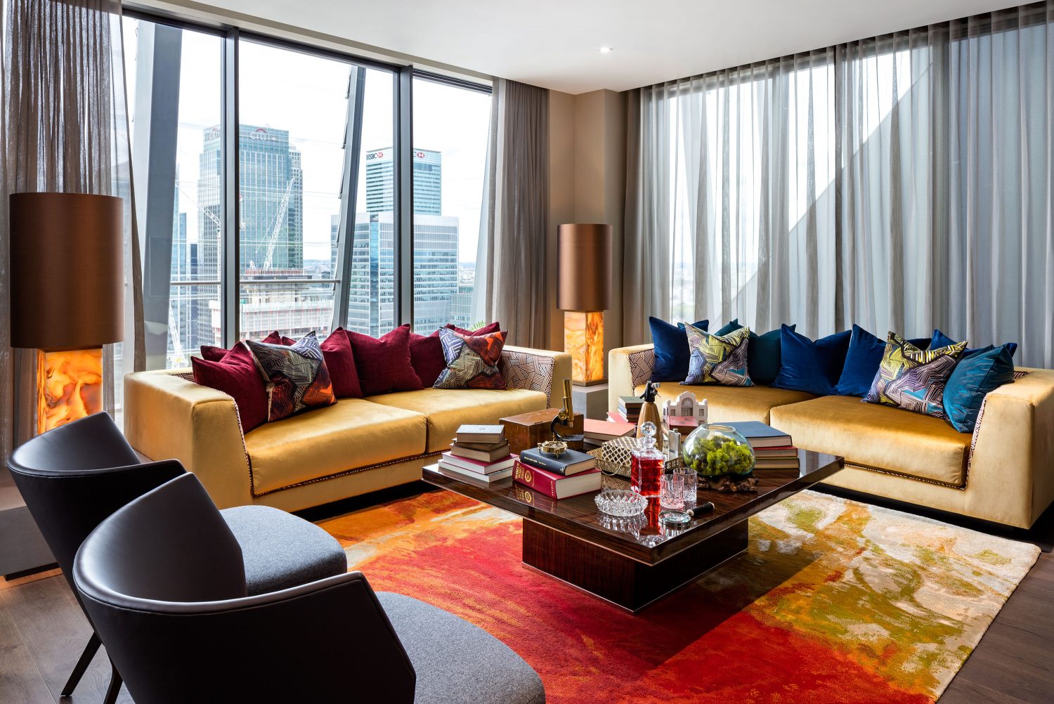 Daniel Hopwood Dollar Bay penthouse design. Clashing colours in living room interior